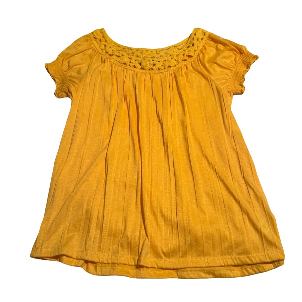 Carolyn Taylor Women’s Yellow Flowy Blouse size L Crochet Neckline Boho